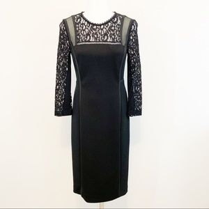 Rebecca Taylor Lace Detail Mixed Media Dress Black